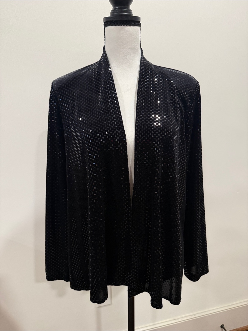 Vintage Cachet Black Sequin Open Front Cardigan Size Medium